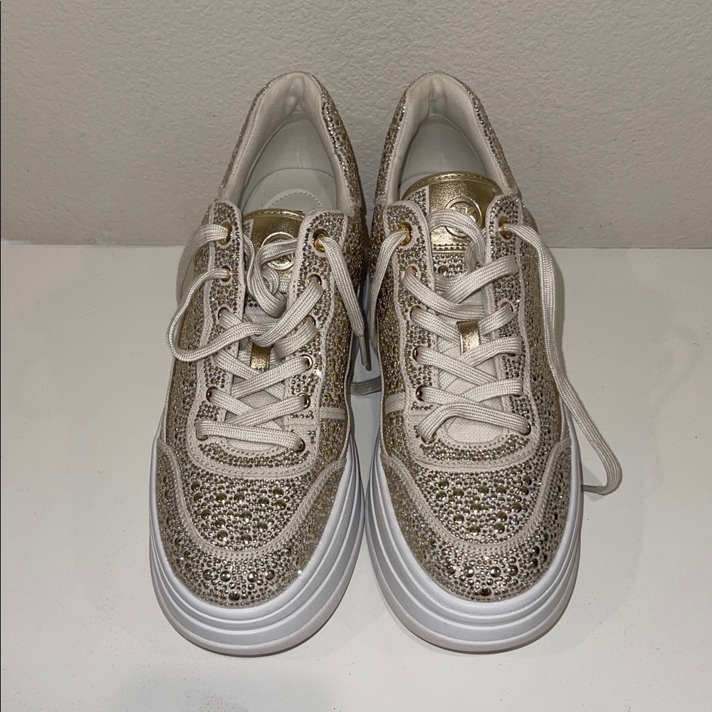 Micheal Kors Stylish Gold and White Women's Sneakers